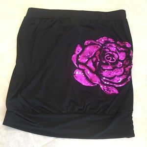 Size 2X Black & Pink Sequined Rose Torrid Tube Top